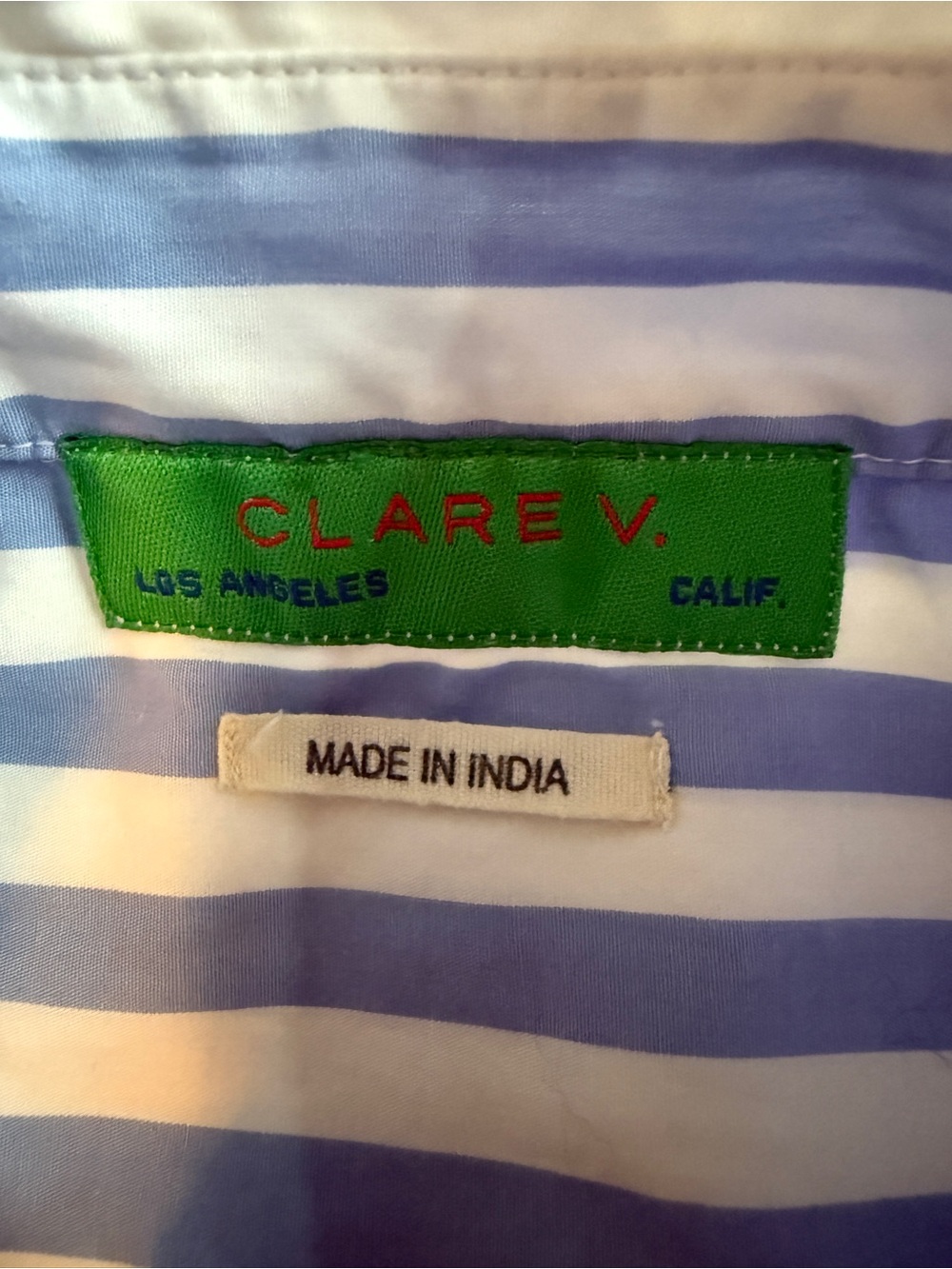Clare V Light Blue and White Striped Button-Down Shirt